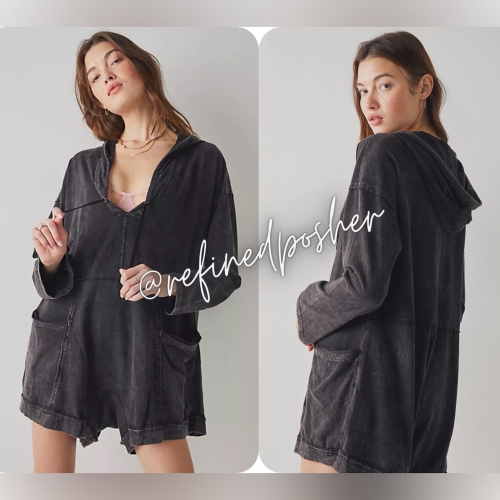 Free People Intimately Just Be Chill Romper size Small NEW Washed Black